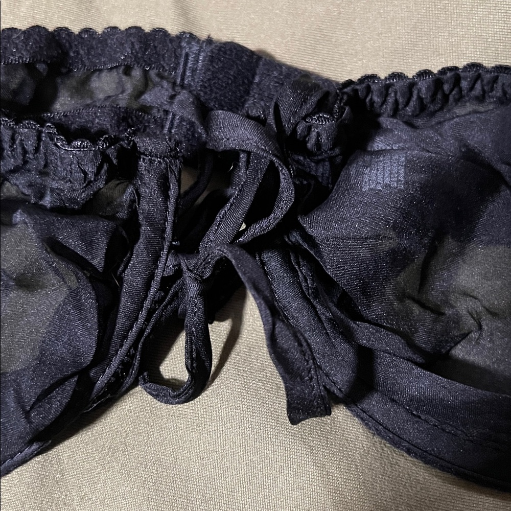 SKIMS Romance Chiffon Bra + Garter Bikini Set | Onyx (36C + L) new with tags - Picture 7 of 8